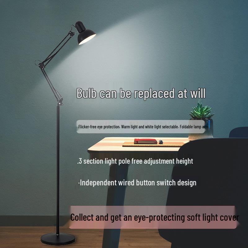 Nordic LED Floor Lamp: Minimalist Long-Arm Design with Remote Control for Living Room, Bedroom, or Study