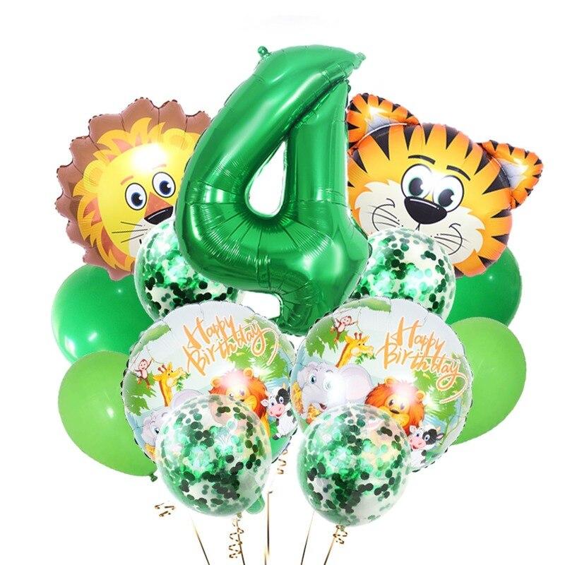 13pcs Animal Tiger Lion Foil Balloons Jungle Safari Party Set Kids 0 1 2 3 4 5 6 7 8 9 Years Birthday Party Decoration Supplies
