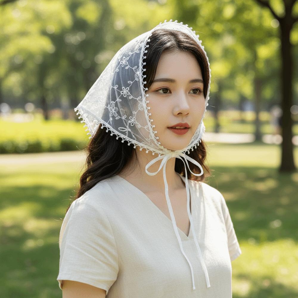 Floral Lace Hair Scarf White Triangle Scarf Countryside Headscarf Women Accessories