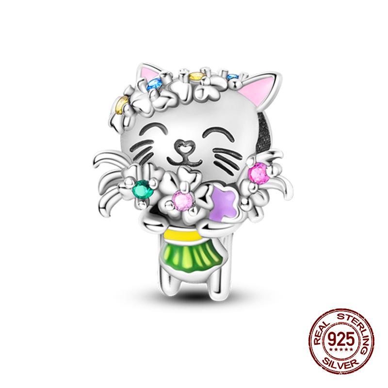 100% стерлингового серебра 925 пробы с изображением кофейного кота, кролика, медведя, пингвина, бусины, подходят для 925 оригинальных браслетов, сделай сам, подарок на день рождения, ювелирные изделия