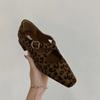 Fashion 2025 Leather Leopard Print Ballet Flats Women Mary Janes Shoes Brand New Trendy Buckled Crossover Leisure Comfy Flats