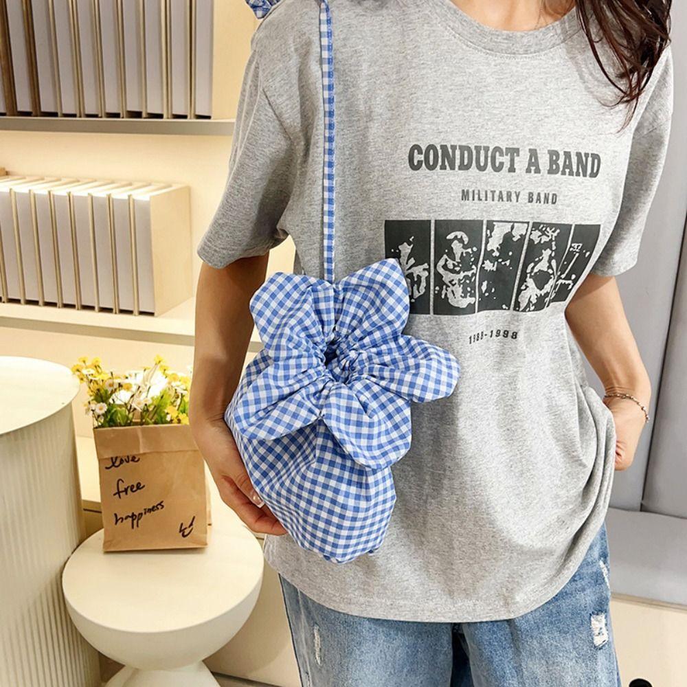 Тканевый мешок на кулиске с цветочным принтом, портативная сумка через плечо, повседневная клетчатая сумка через плечо с цветочным принтом, для путешествий