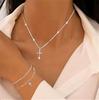 Sparkling 925 Sterling Copper Gypsophila Necklace Bracelet Set For Women Luxury Zircon Cross Pendant Three Piece Zircon Set