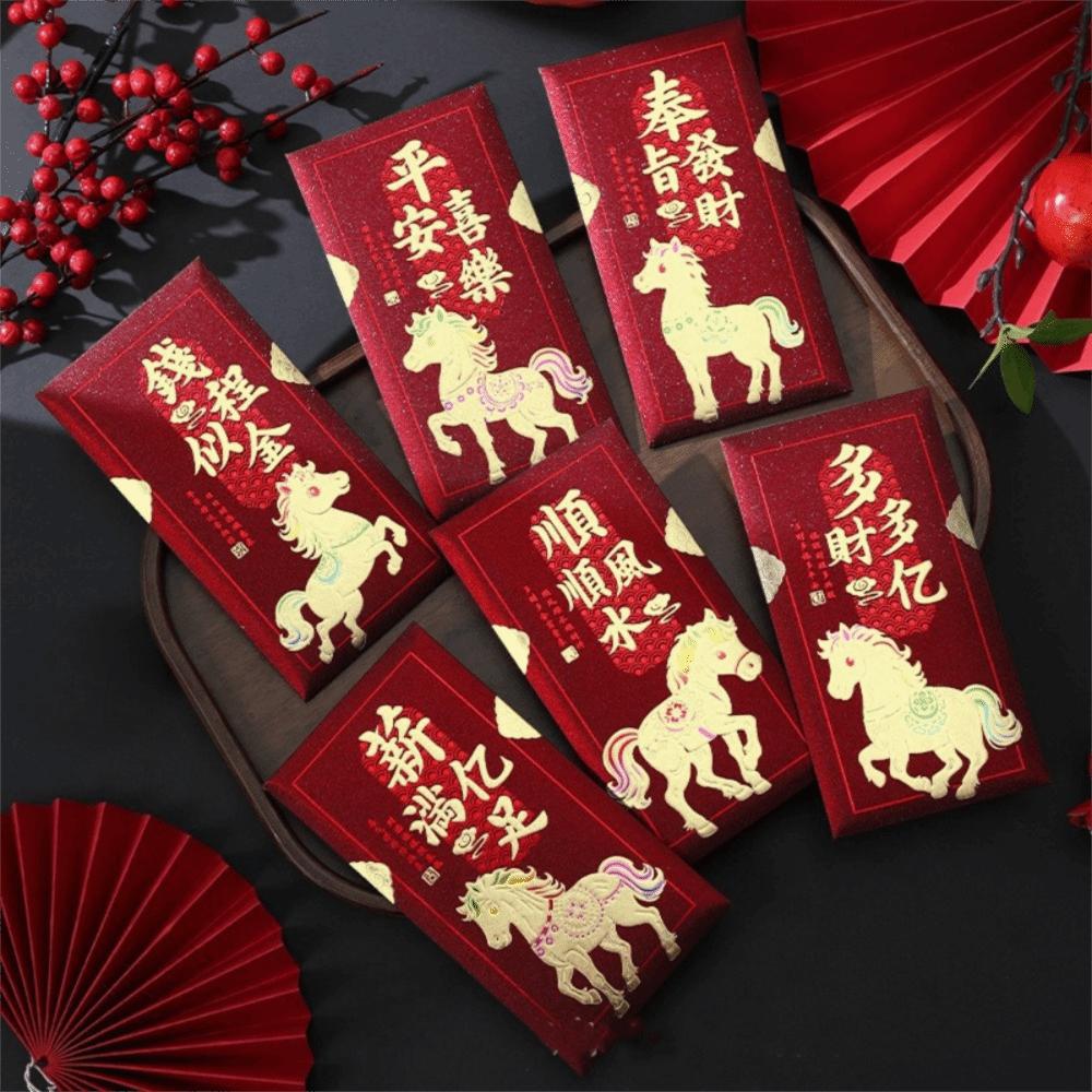 6pcs Cute Red Bag Traditional Lucky Money Pockets Horse Year Red Envelopes  Chinese New Year