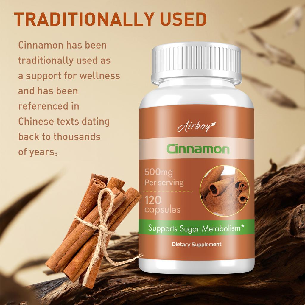 High Purity Cinnamon Capsules, 500mg Natural Cinnamon Extract, Nutritional Supplement