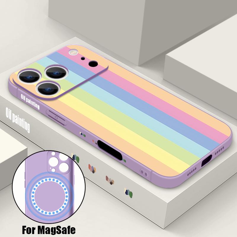 Магнитный Чехол Для Magsafe Для iPhone 17 Pro Max Цветной Принт в Полоску и Точки Мягкий Силикон Задняя Крышка Телефона Для iPhone 16 15 14 13 Pro Max 16e 17e