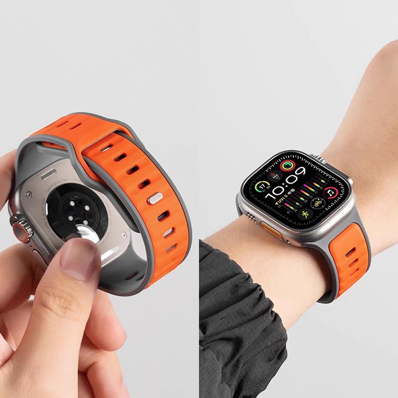 Спортивный двухцветный силиконовый ремешок для Apple Watch Band Ultra 2 49 мм 46 мм 42 44 45 мм браслет для Iwatch Series 10 9 8 7 6 SE 5 4 3