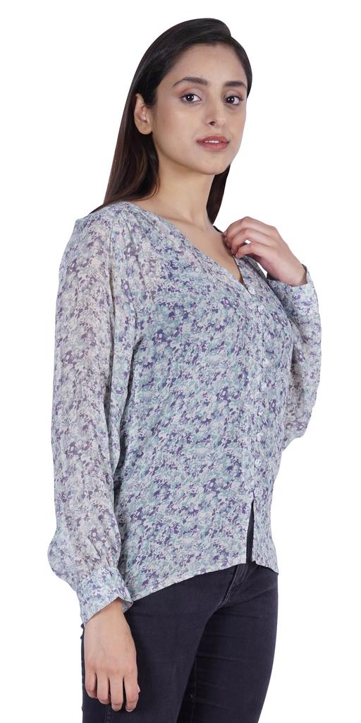 Moomaya Printed Women  S Button Down Shirt Long Sleeve Tshirt V-Neck Tunic