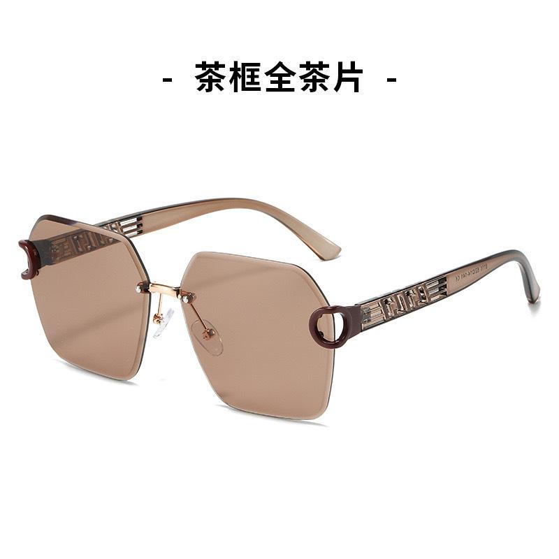 Солнцезащитные очки женские без оправы с отделкой нестандартной формы с защитой от ультрафиолета, модные ретро-солнцезащитные очки для мужчин