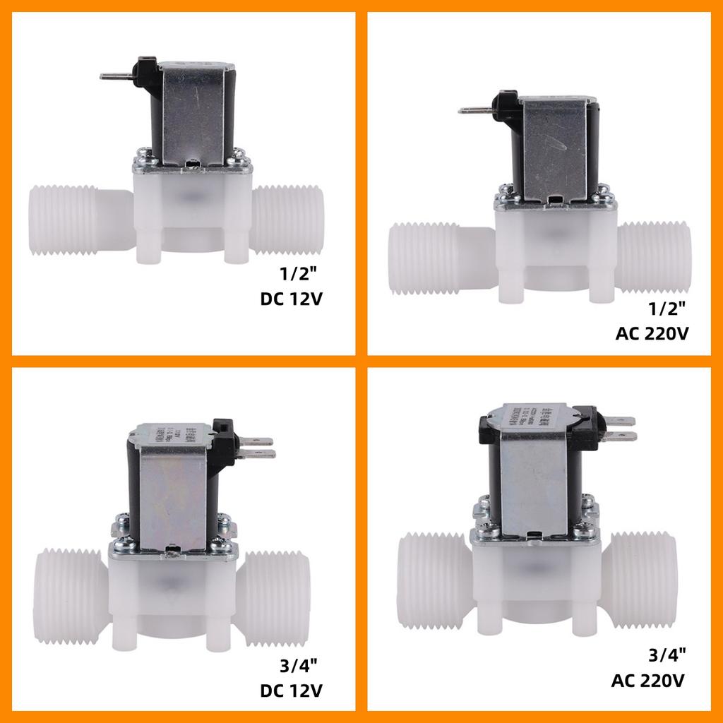 Электромагнитный клапан нормально закрытый, AC 220V/DC 12V, 1/2" 3/4" наружная резьба, пластиковый клапан для воды, давление 0.02-1 МПа, 1/10 шт.