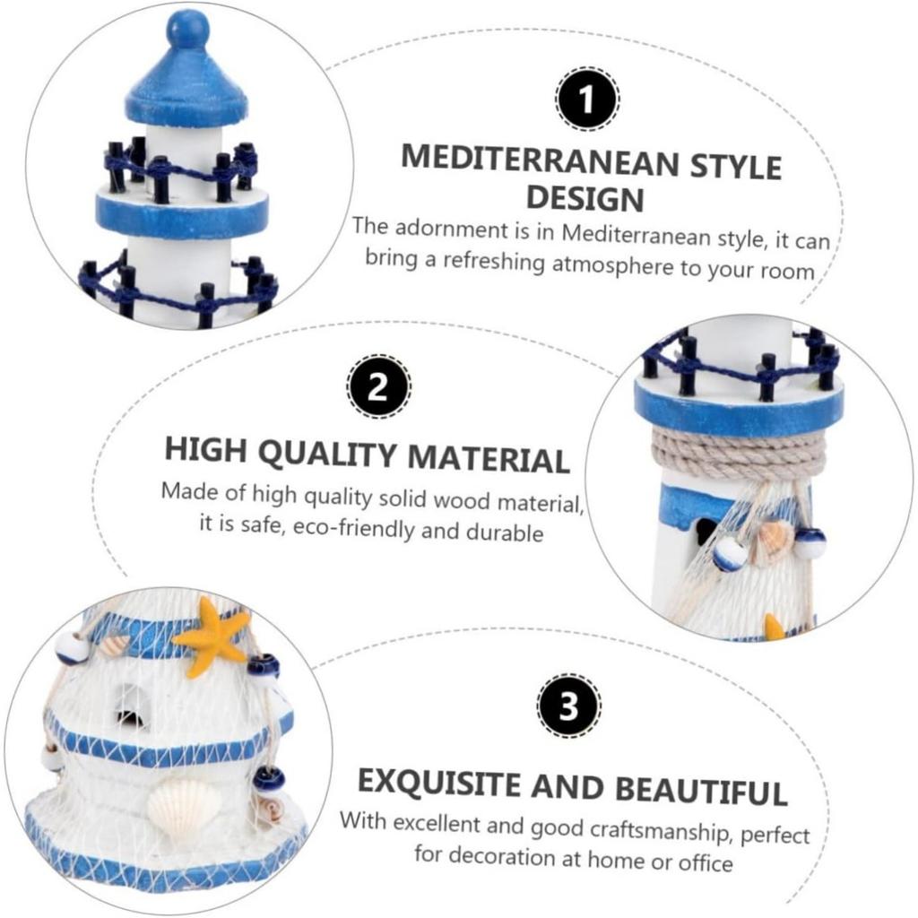 Nautical Ocean Lighthouse Decor for Home - Nautical Lighthouse Decor, Mediterranean Sea Beach Style Watchtower Wooden Nautical Tower Ornament Figurine