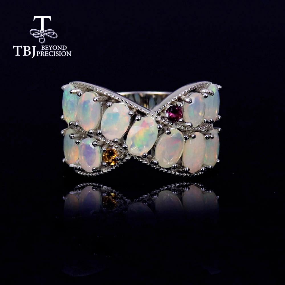 Красочное кольцо с натуральным опалом и турмалином из стерлингового серебра 925 пробы, ювелирные изделия для женщин, подарок