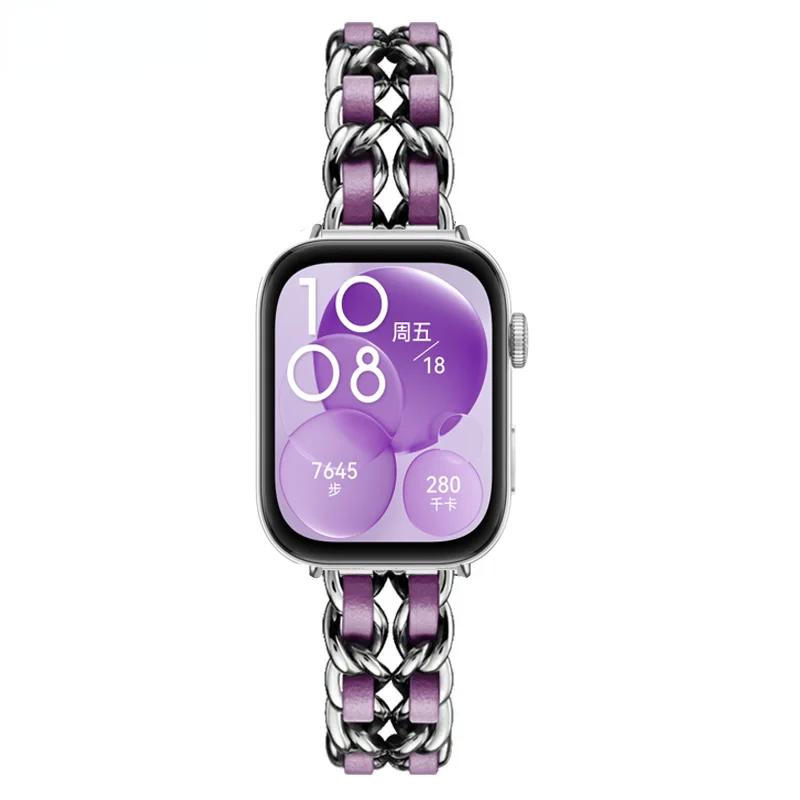 Кожаный + металлический ремешок для часов Huawei Fit 3, сменный ремешок для умных часов, браслет, браслет, аксессуары для Huawei Fit2