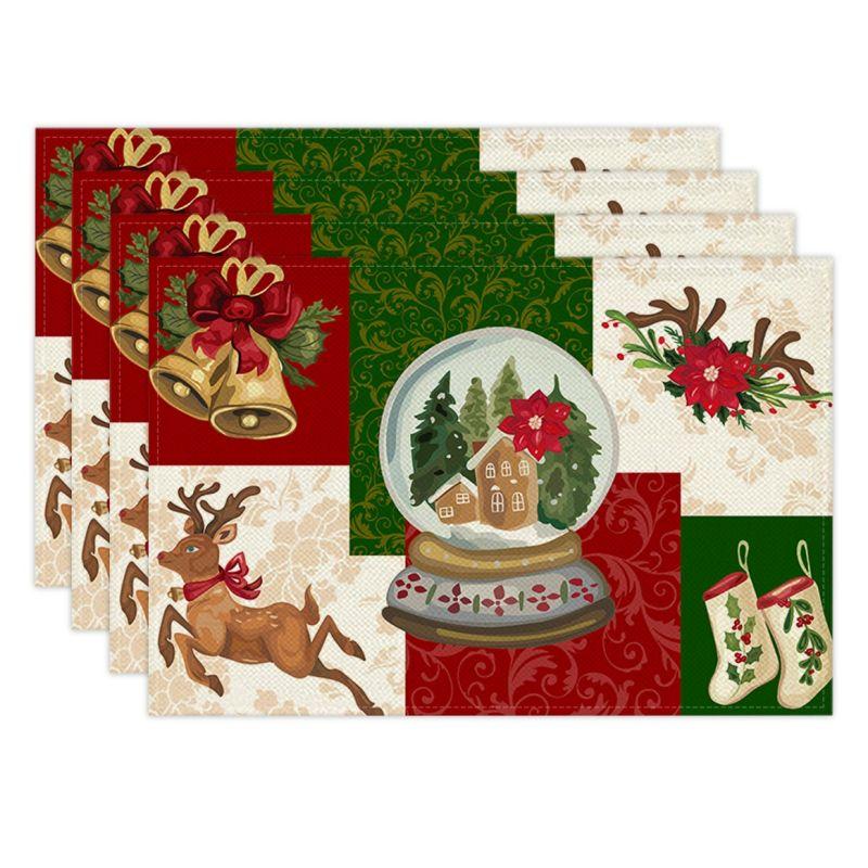 Christmas Linen Placemat Christmas Theme Table Mat Heat Insulation Pad Western Meal Table Pad Dining Table Decor