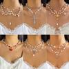 Sweet Temperament Strawberry Butterfly Imitation Pearl Tassel Necklace for Women Friend Summer Vacation Spicy Girl Jewelry Gifts