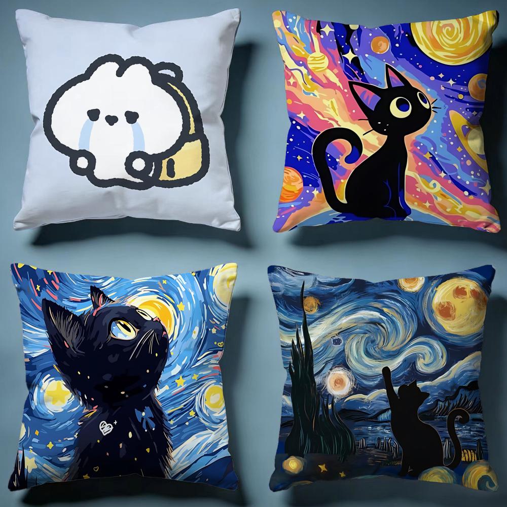 Starry Sky Cat Cushion Cover Soft Decorative Pillow Case Suitable for Bedroom Sofa Car Travel Use