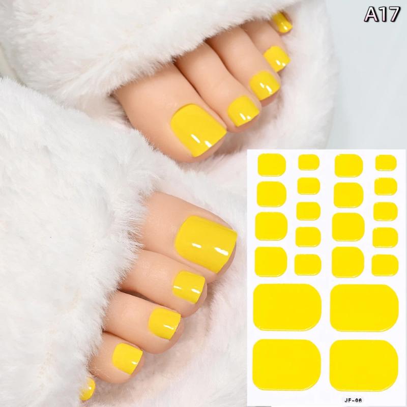 22Pcs/Sheet Toe Nail Sticker Wraps Solid Color Glitter Full Cover Toenail Polish Strips Waterproof No Bake Nail Decals