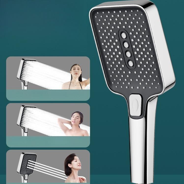 Square Button Three-Function Booster Handheld Shower Spray Head Strong Pressure Household Bath Hand Shower Head