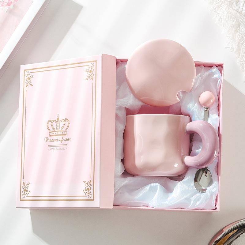 Milk Fufu Mug with Lid Spoon Cute Girl High-looking Ceramic Coffee Cup Couple Office Breakfast Cup