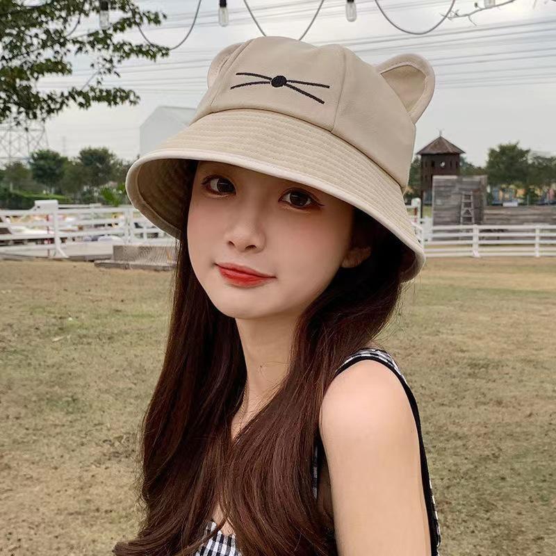 Cat Ears Sun Hat Fishermans Hat Women Summer Cotton Bucket Hat Streetwear for Daily Outdoor Activities