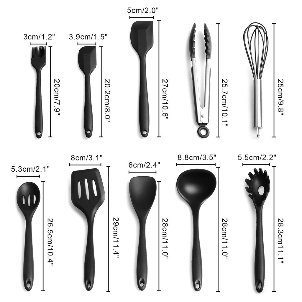 10 Pieces Kitchen Utensil Tools Set Silicone Tongs Spatula Spoons Shovel Brush Whisk
