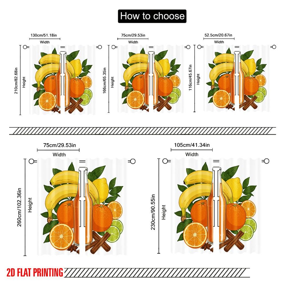 2pcs 2D Flat Printing Party Window Curtains Fruit Spice Citrus Blend Polyester Without Electricity Birthday Party Use for Gold