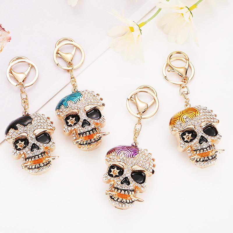 Halloween skull keychain, sparkling diamond studded, skull head, ghost head, bag pendant
