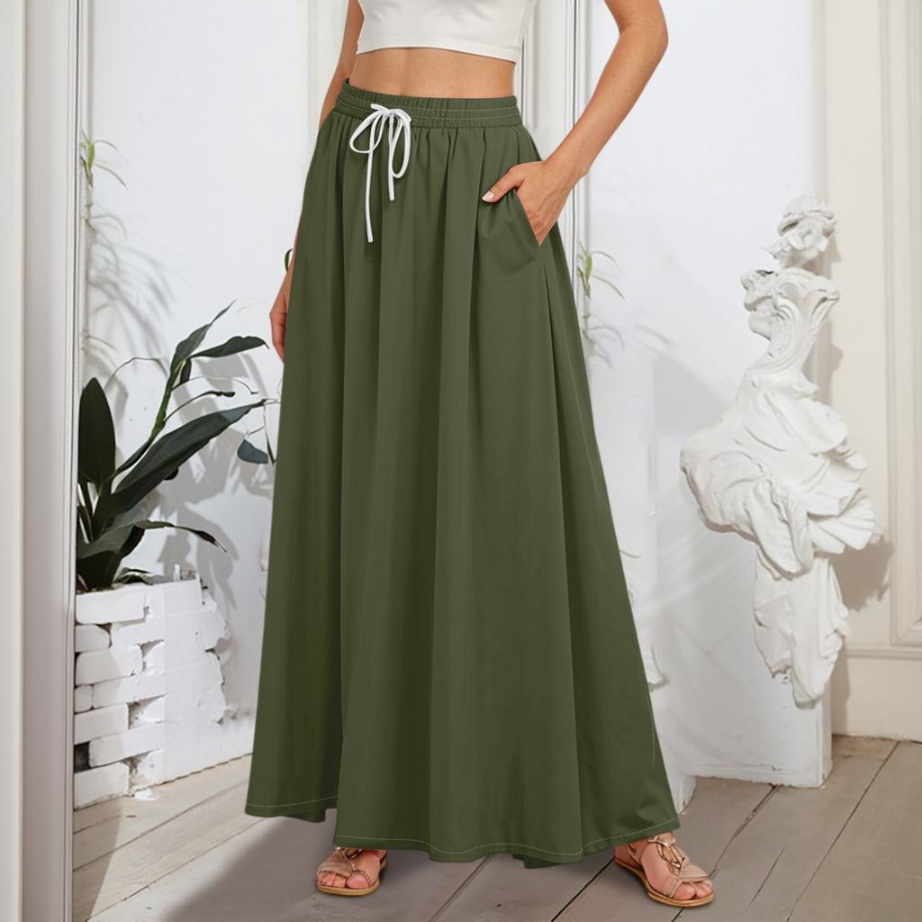 Women's Flowy Flared Ruffle Hem A Line Maxi Skirts Elastic Waist Elegant Tiered Layer Boho Long Skirts