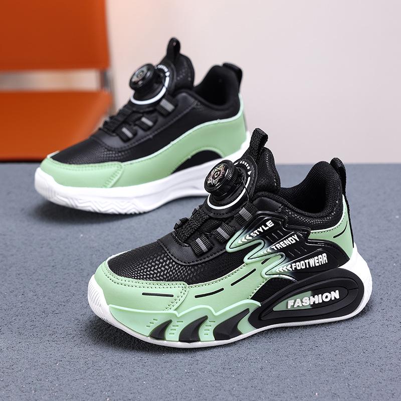 Boys' Waterproof Leather Sports Shoes with Rotating Button for Autumn/Winter 2025 - Ideal for Older Kids