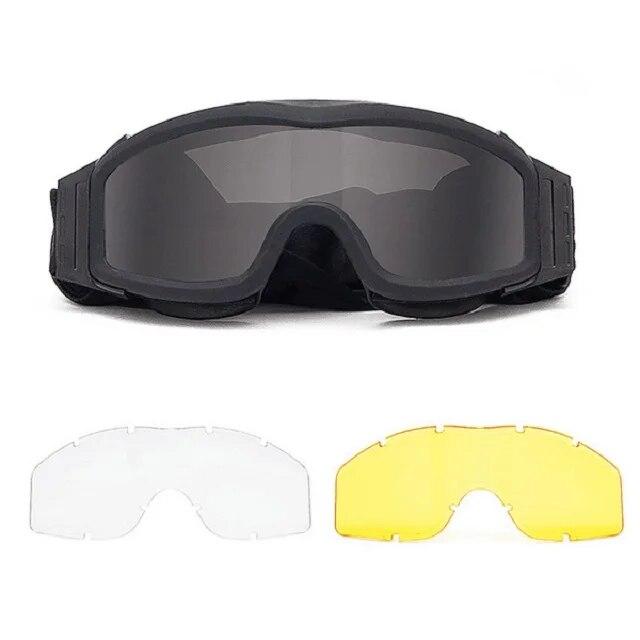 Airsoft Tactical Goggles 3 Lens Wind Dust Proof Shooting Motocross Motorcycle Mountaineering Glasses Safe UV Protection