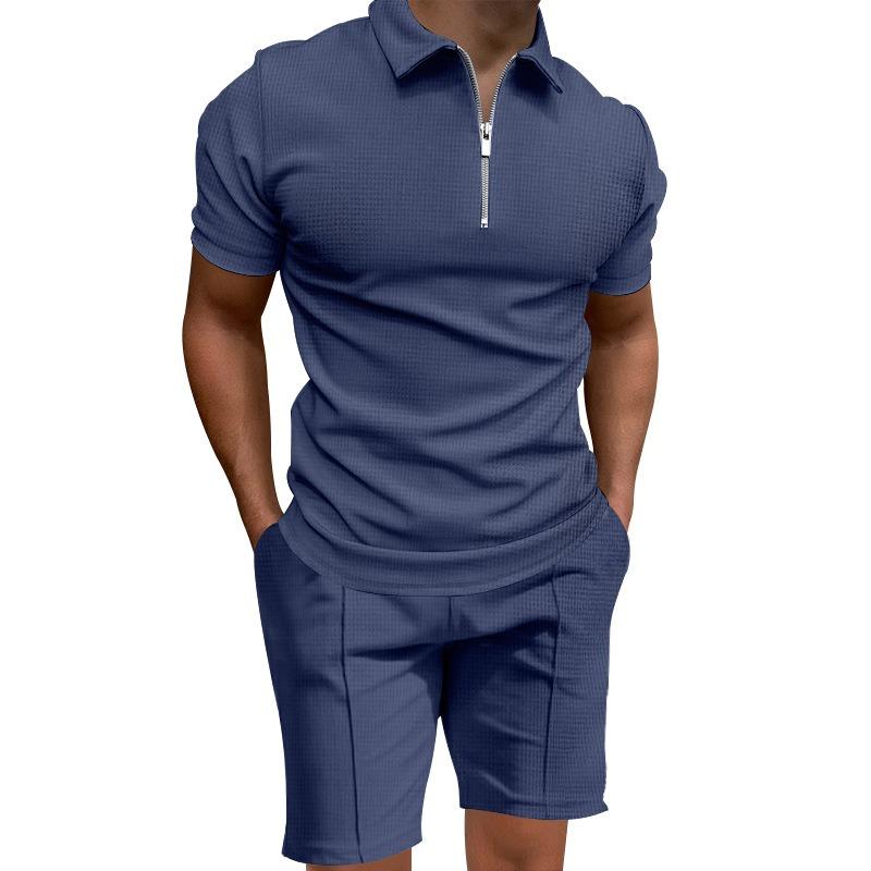 IHUASU Men's Fashion Casual Summer Spring Short Sleeve POLO Neck Shorts Set Elegant