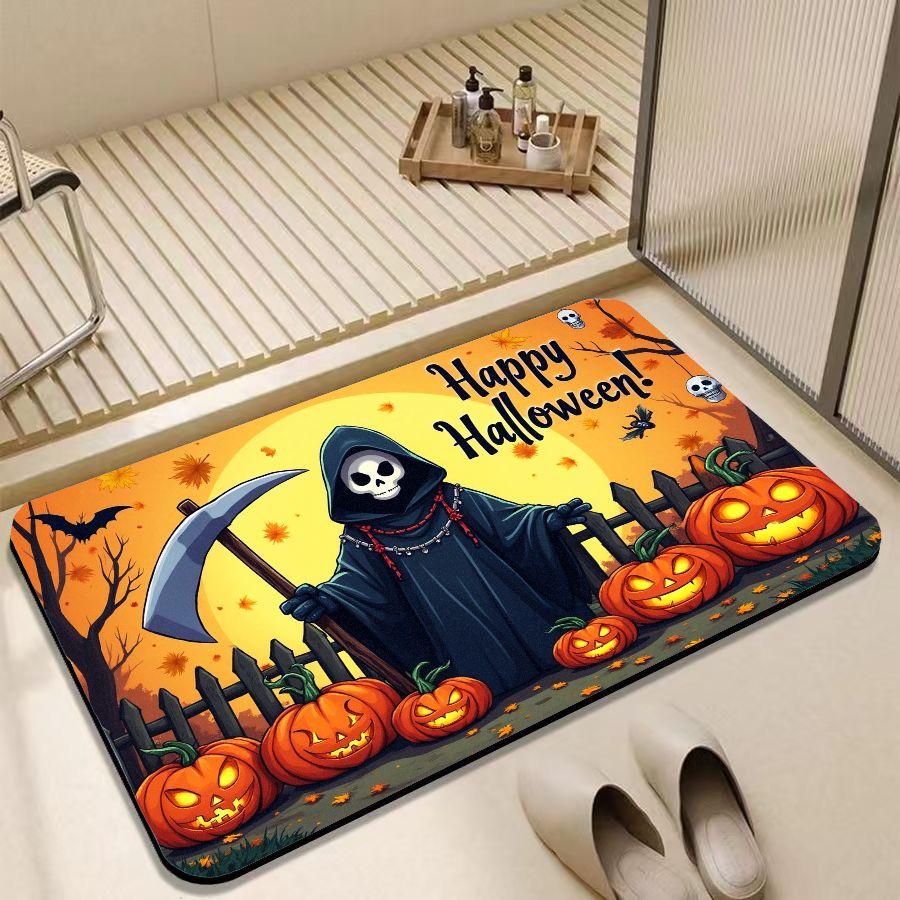 Мультяшный Хэллоуинский коврик для прихожей с вампиром, Диатомовая грязь Противоскользящий Декорация в виде тыквенной головы Домашний декор Ковер
