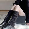 Women's Fuzzy Calf Socks Furry Slouch Leg Warmers Black and White Color Japanese JK Style Thickened and Warm for Autumn and Winter