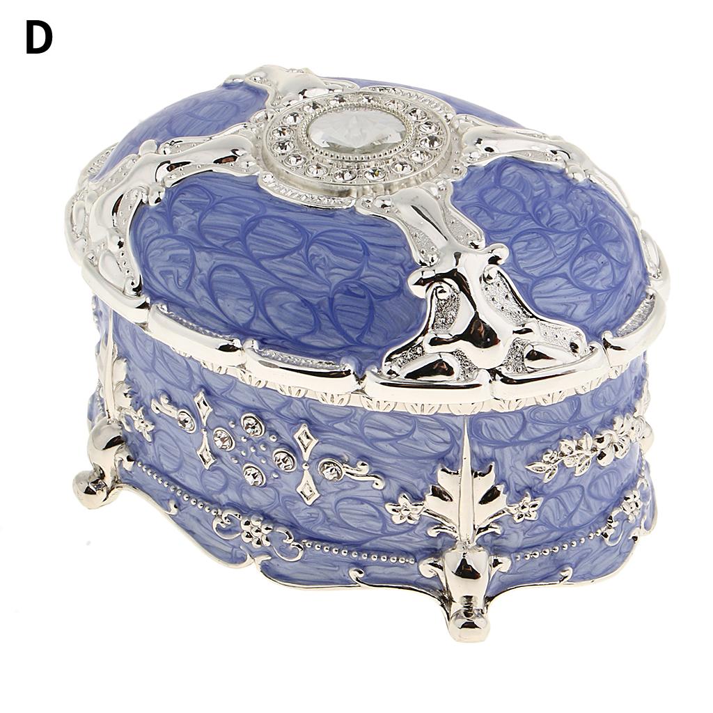 Retro Enamel European Style Oval Trinket Chest Jewelry Box Organizer Holder