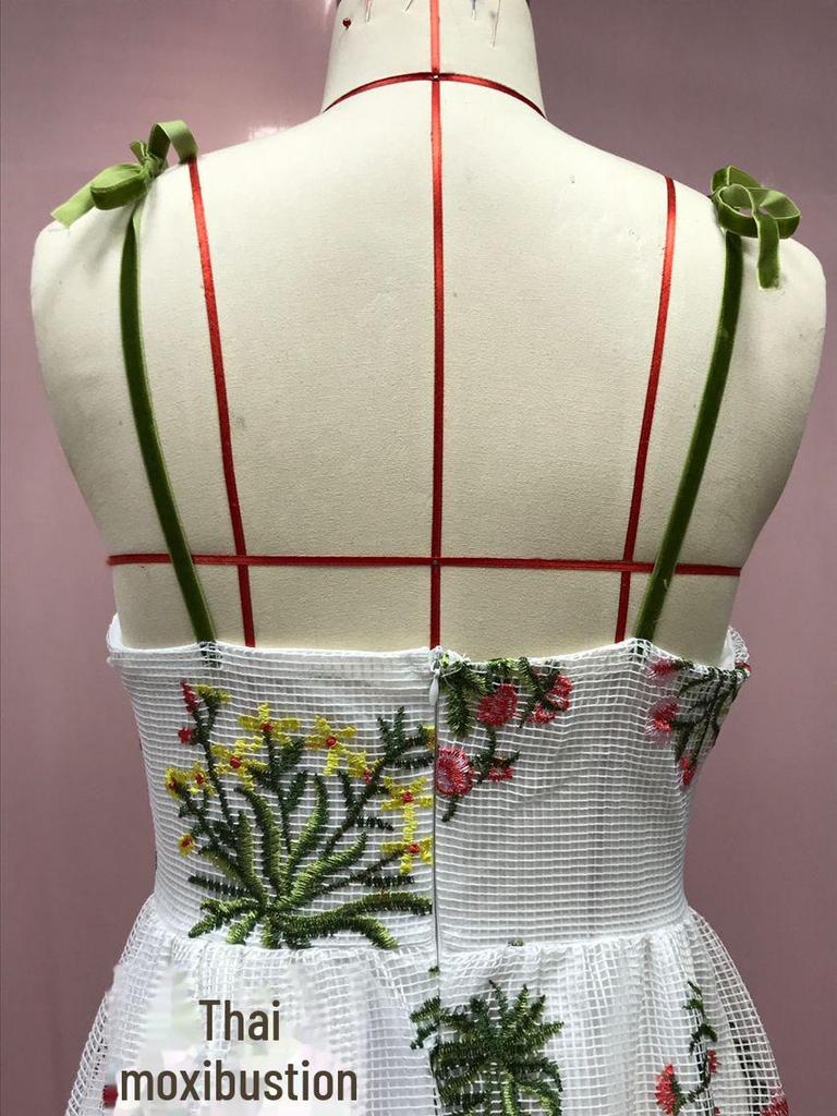 2025 Женское платье с открытой спиной и вышивкой в европейском и американском стиле с подвязками - длинное, с сексуальной талией, весенний стиль