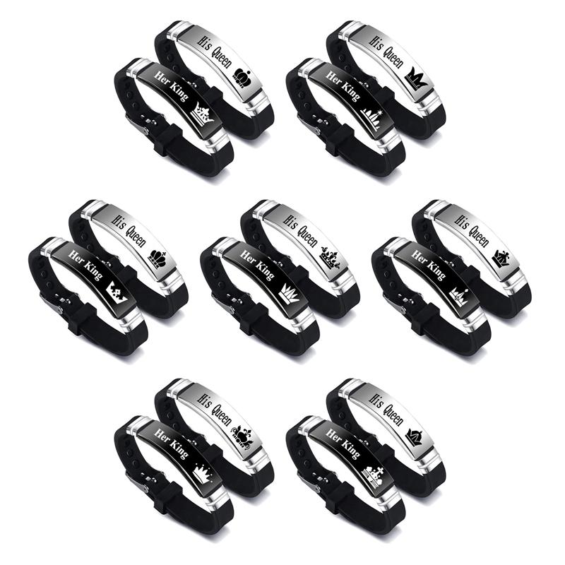 2Pcs/Set Crown Her King His Queen Trendy Sport Silicone Couple Bracelet Bangle Lover Bracelets Gift