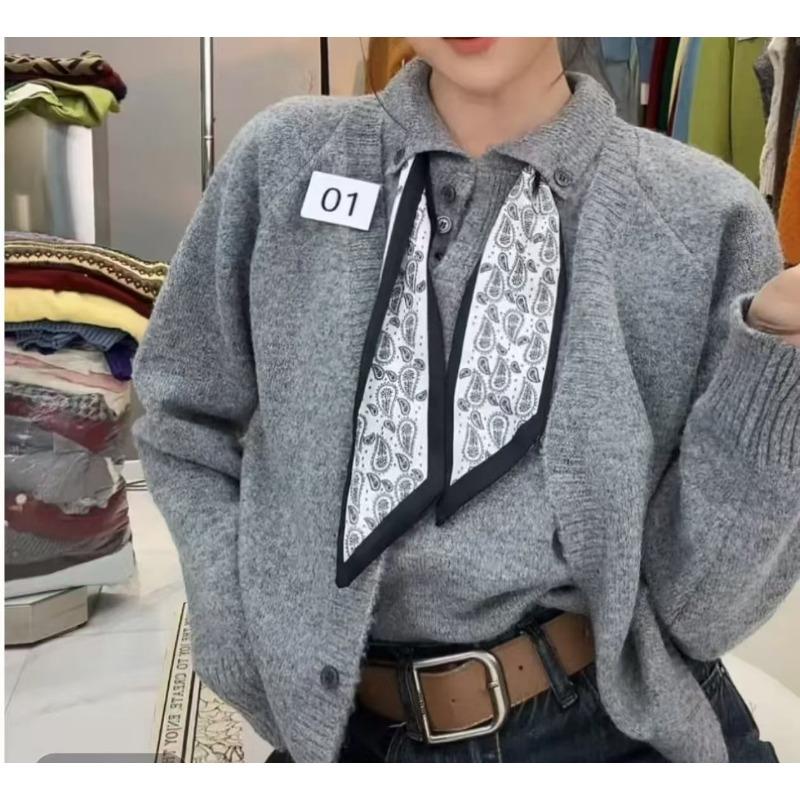 Shi Jian Academy Style Lapel Two-piece Knitted Cardigan Sweater Women's Autumn New Versatile Premium Women's Top