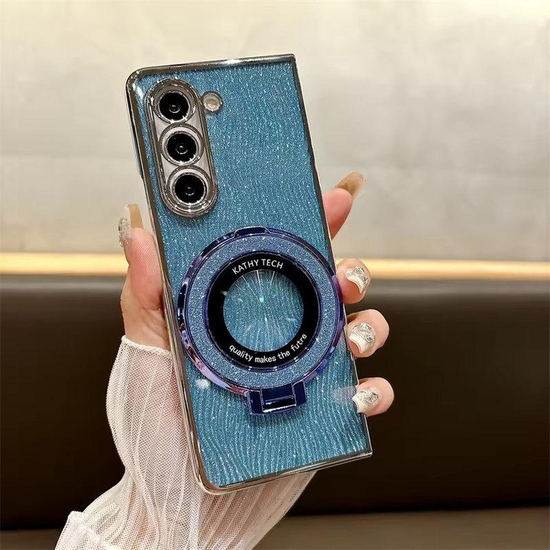 Чехол Ring Electroplate Sparkling для телефона Samsung Galaxy Z Fold 6 5 4 3 Fold6 Fold5 Fold4 Fold3 Магнитный противоударный чехол