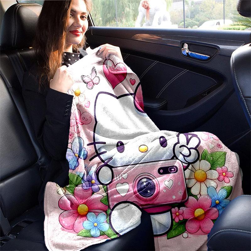 1pc Butterflies & Hello Kitty Cartoon Blanket, Soft Throw for Home Decor, Gift Idea, Living Room, Travel, Camping, Car Blankets, Beach, Office Naps, S