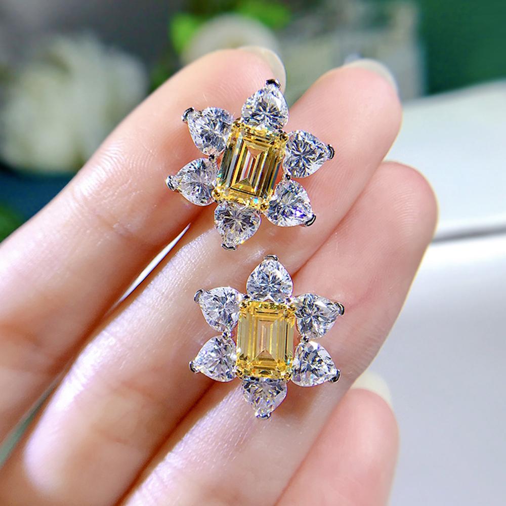 CAOSHI Graceful Yellow Crystal Stud Earrings for Women Temperament Lady Engagement Ceremony Accessories Elegant Female Jewelry