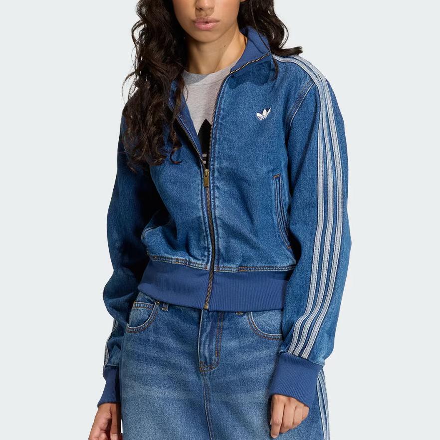 adidas Оригинальная джинсовая спортивная кофта Firebird Женская Средний размер Винтажный деним Белый KD2913