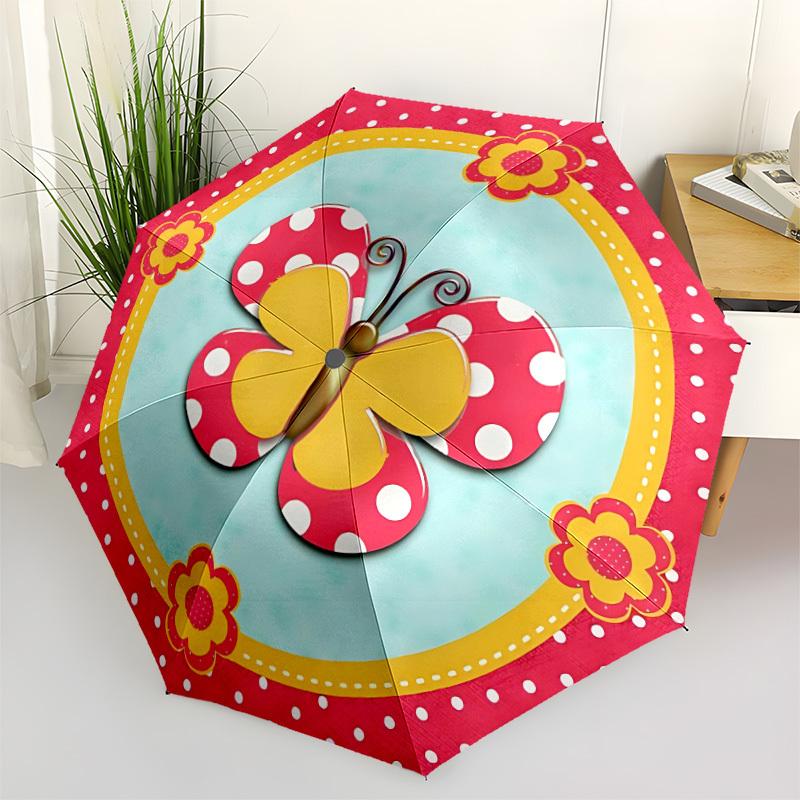 1pc Butterfly Decor Automatic Open/Close Umbrella - Portable Collapsible Umbrella with 8-Rib Stability, Fashion Lovers yy251017184
