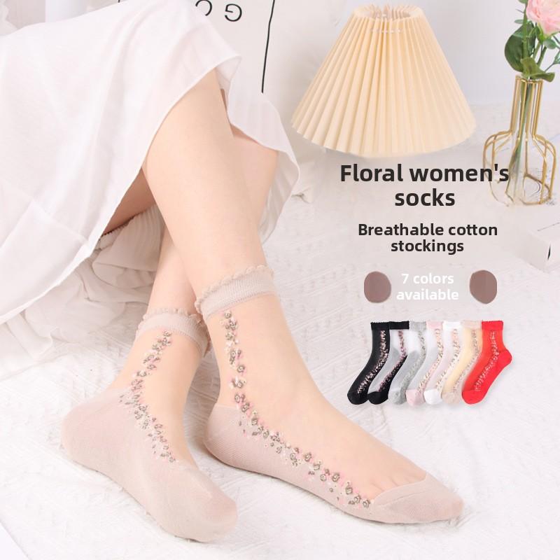 10 Pairs Spring and Summer Crystal Stockings Cool Clear Glass Stockings Women's Short Socks Women's Thin Socks