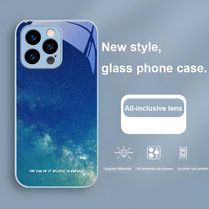 Блестящее Звездное Небо Для IPhone 16 Plus 15 14 13 12 Mini 11 Pro Max X XS XR 7 8 Plus 2022 Закаленное Стекло Чехол для Телефона