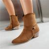 Women Ankle Cowgirl Boots Round Toe Chunky Mid Heels Zipper Western Cowboy Short Boots Ladies Fashion Shoes Winter 46