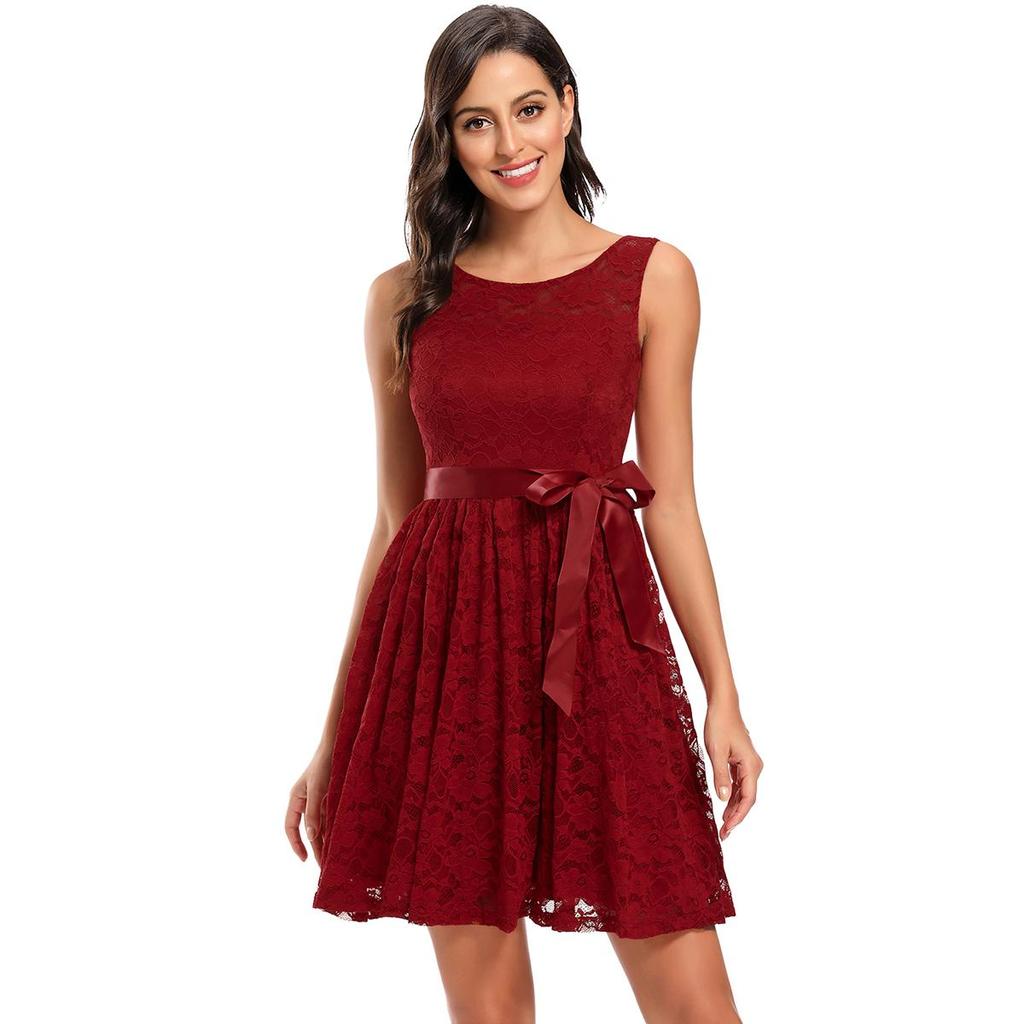 Женское кружевное свободное короткое платье без рукавов с ленточным галстуком, наряд для подружки невесты на свадьбу, вечеринку, коктейль, вечерний наряд