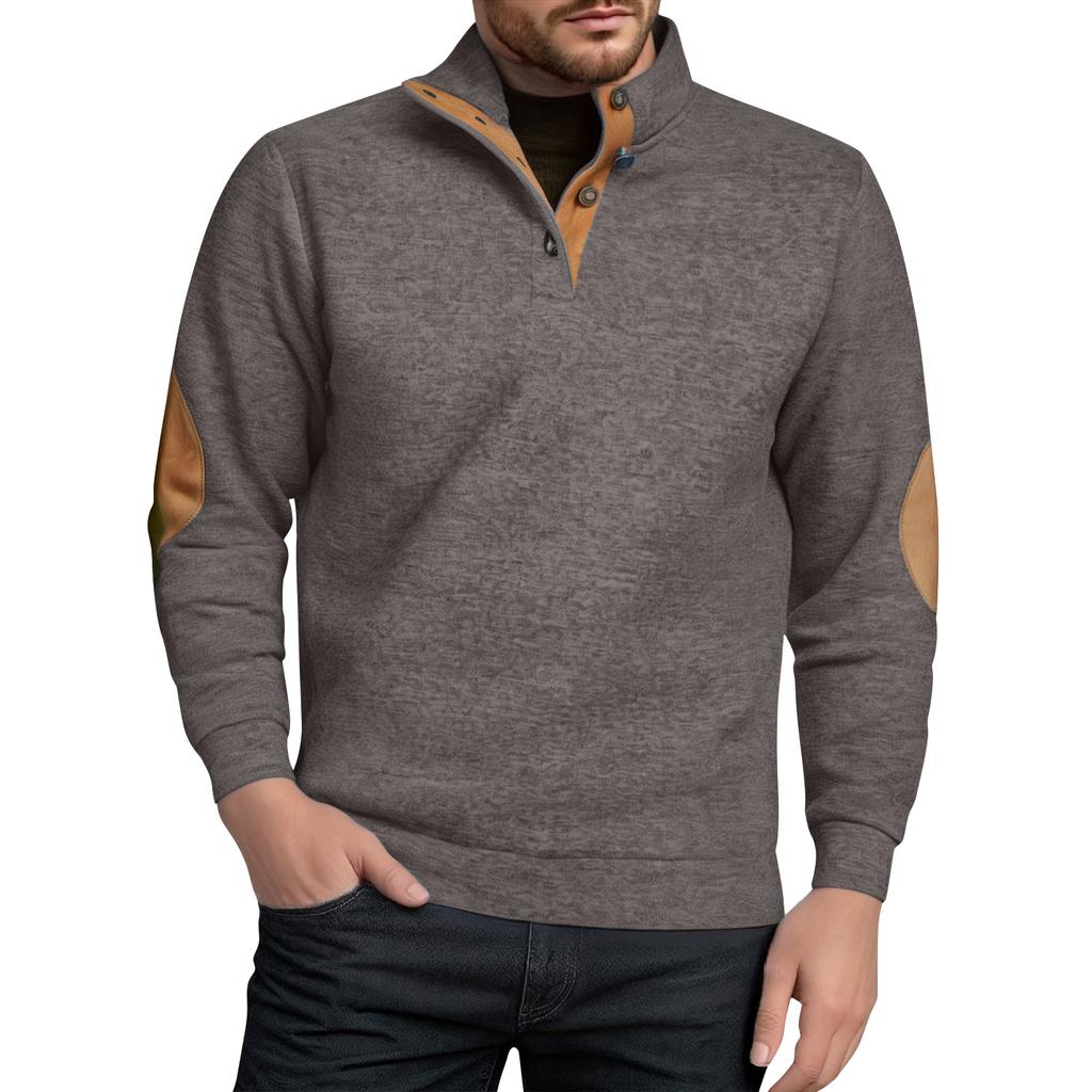Men's Stand Up Collar Sweatshirt With Patchwork Casual Design
