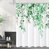 Gibelle Emerald Green Eucalyptus Shower Curtain, Watercolor Plant Leaves with Floral Bathroom Shower Curtain Set with Hooks