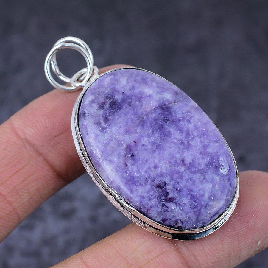 Natural Lepidolite Stone Handmade 925 Sterling Silver Jewelry Pendant 2.17" U6G60