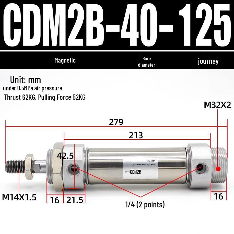 Миниатюрный пневматический цилиндр из нержавеющей стали CDM2B20/25/32/40*100X25-50-75-125-200